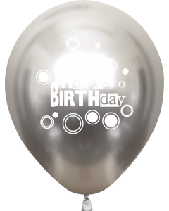 Kalisan 12" Mirror Happy Birthday Silver Color Latex Balloons (25 count)