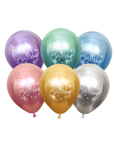 Kalisan 12" Mirror Happy Birthday Assorted Color Latex Balloons (25 count)