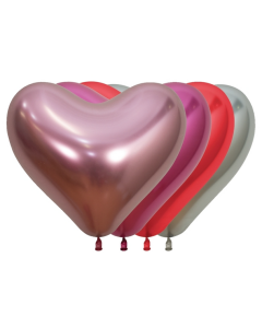 Sempertex 14" Reflex Heart Assorted Latex Balloons 50 Ct